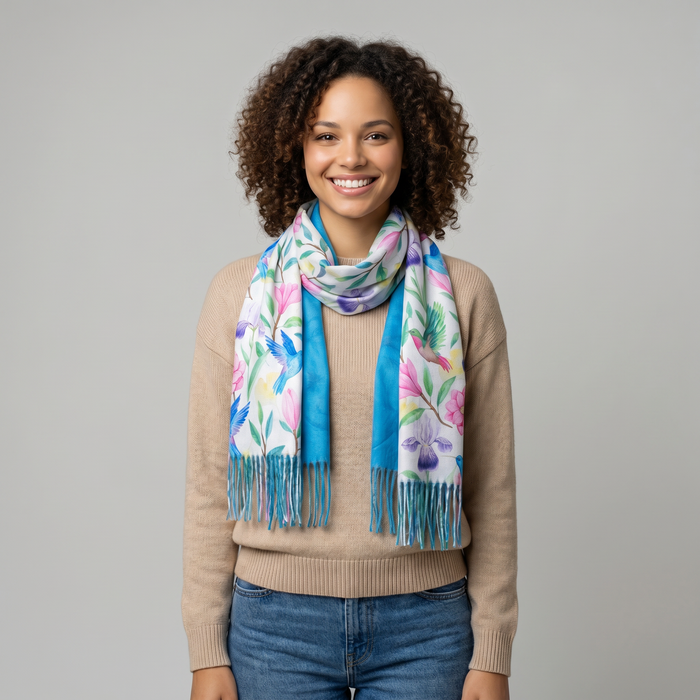 Tropical Hummingbird Pashmina Style Scarf - (70x180cm)