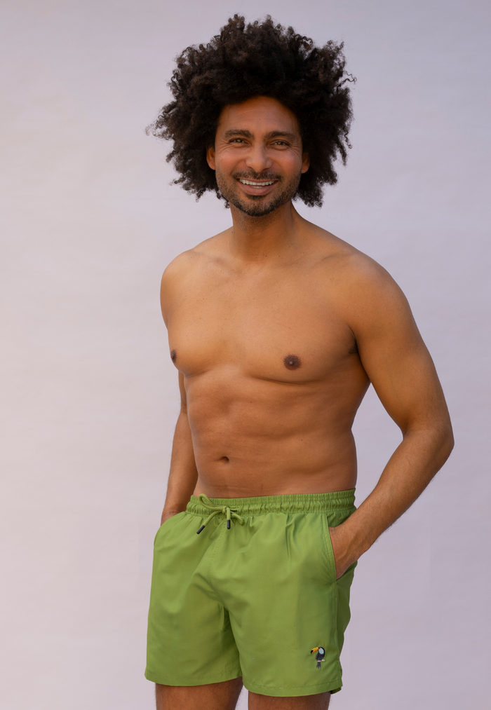 Tucan Green Plain Father & Son Swim Trunks