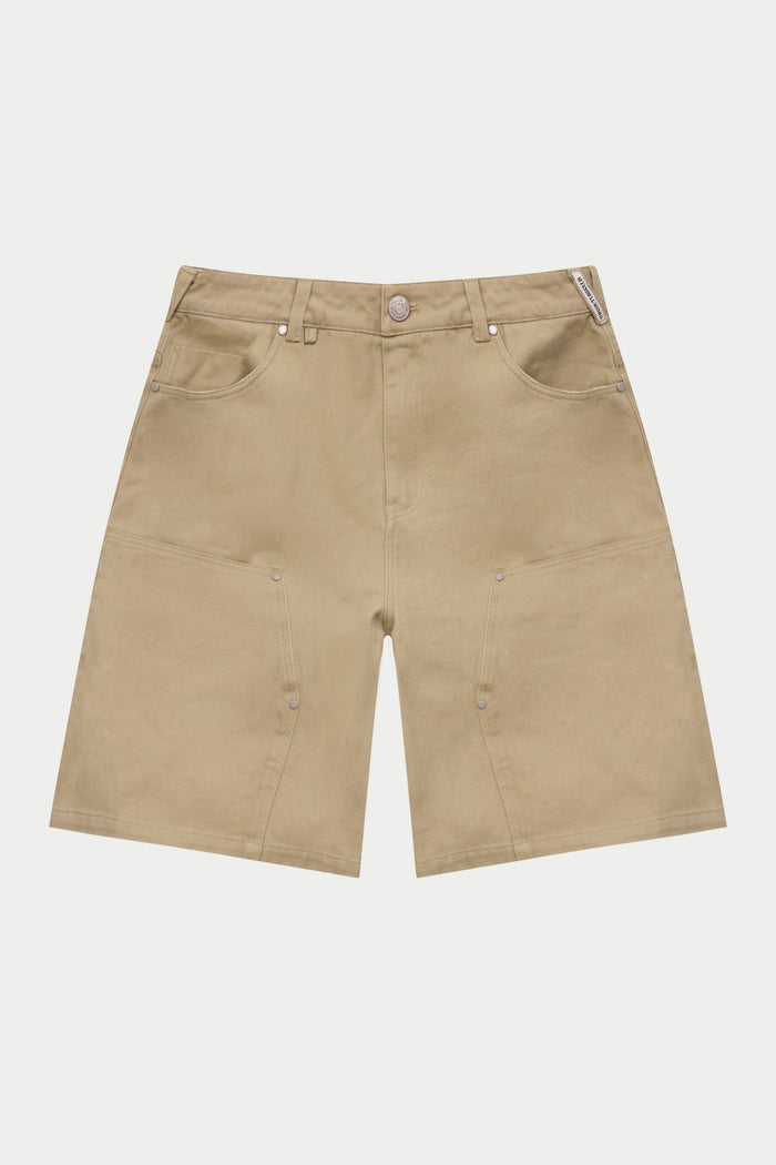 TWILL CARPENTER SHORTS - BEIGE