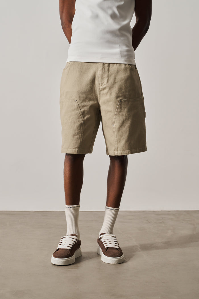 TWILL CARPENTER SHORTS - BEIGE