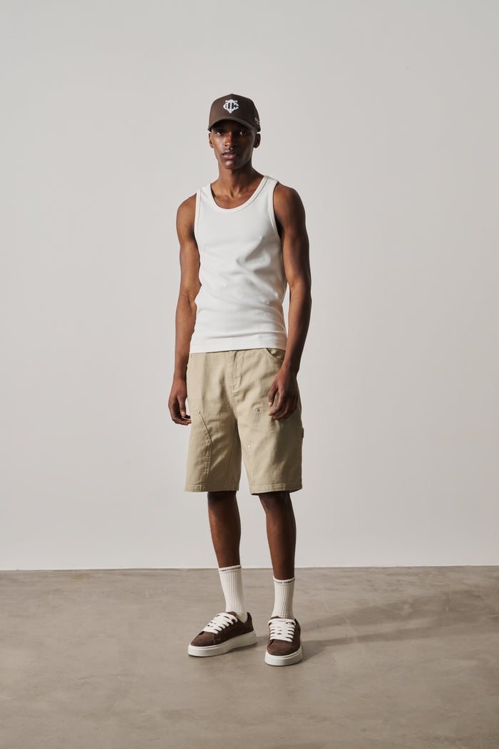 TWILL CARPENTER SHORTS - BEIGE
