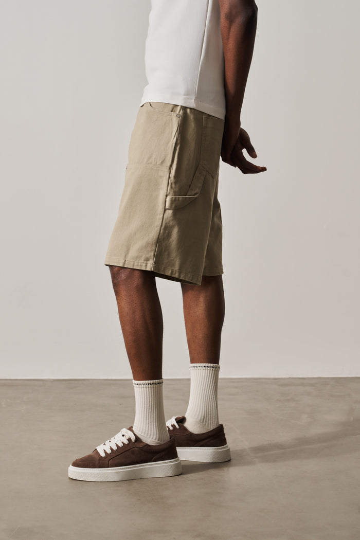 TWILL CARPENTER SHORTS - BEIGE