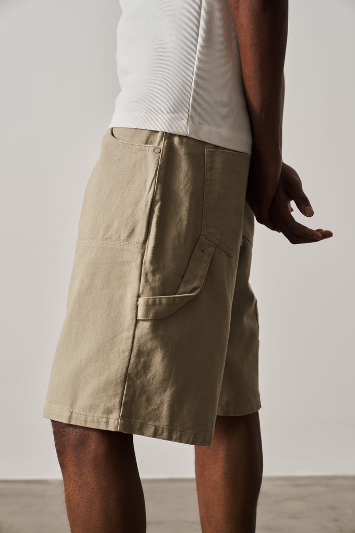 TWILL CARPENTER SHORTS - BEIGE
