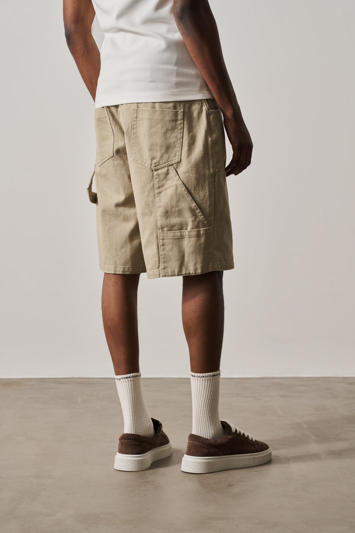 TWILL CARPENTER SHORTS - BEIGE