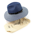 Two Tone Panama Foldable Hat - Mottled/Navy Blue with Belt (57cm)