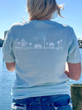Pensacola Beach Icon T shirt in light blue back view shown on model size small