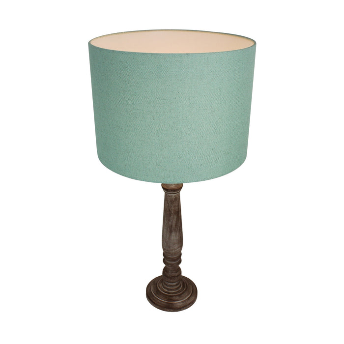 Urban Designs 29-Inch Candlestick Greywash Wood and Round Green Linen Table Lamp