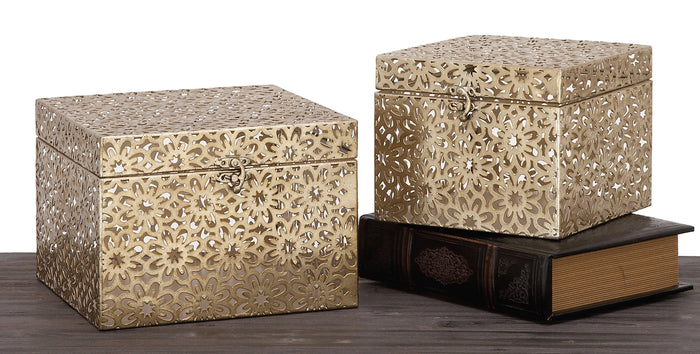 Urban Designs Champagne 2-Piece Metal Keepsake Decorative Box