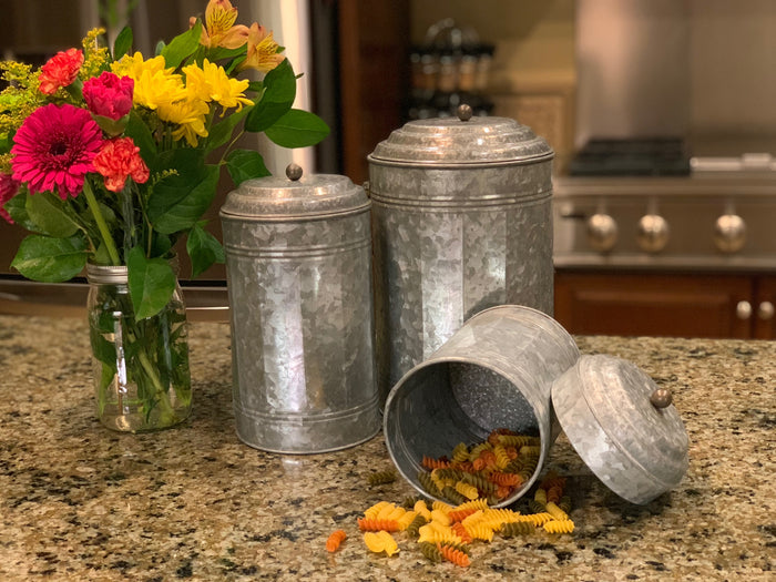 Urban Designs Farmhouse Galvanized Steel 3-Piece Canister Set