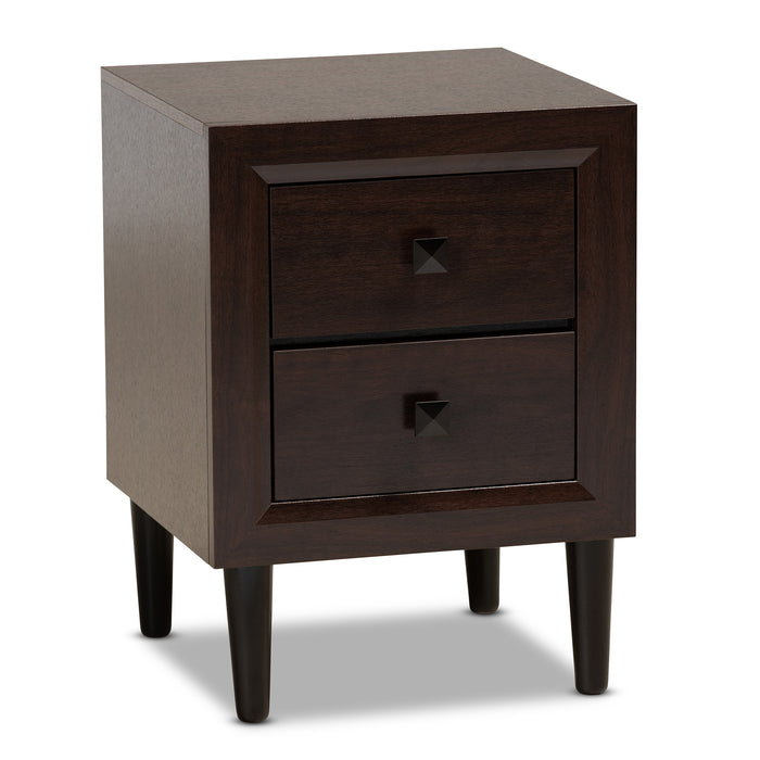 Urban Designs Faye Mid-Century Modern 2-Drawer Wood Nightstand - Cherry Brown