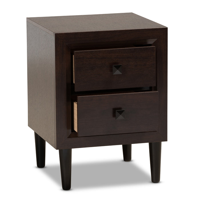 Urban Designs Faye Mid-Century Modern 2-Drawer Wood Nightstand - Cherry Brown