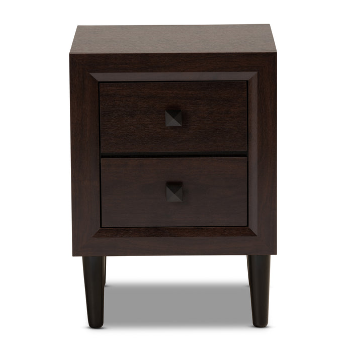 Urban Designs Faye Mid-Century Modern 2-Drawer Wood Nightstand - Cherry Brown