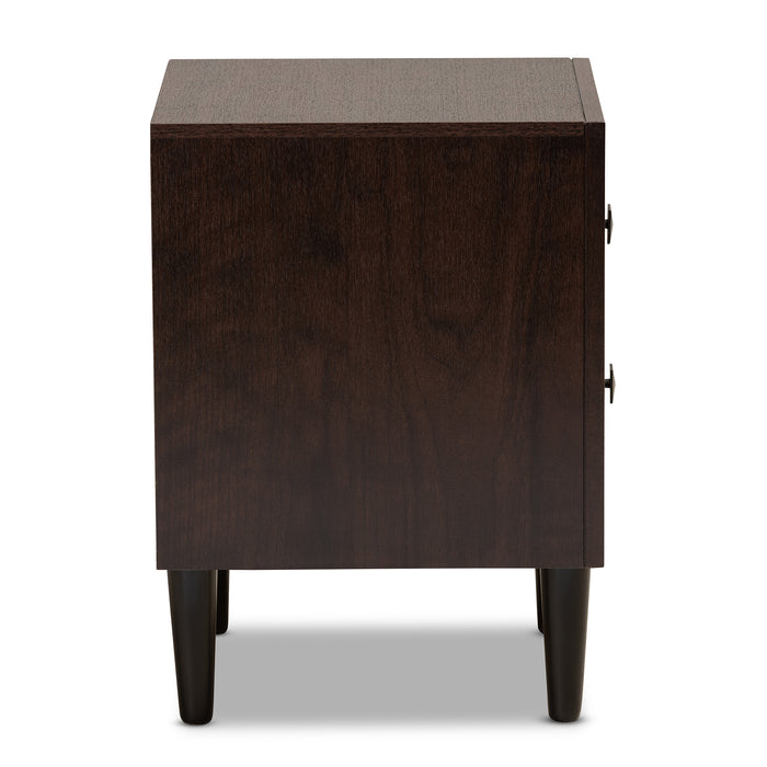 Urban Designs Faye Mid-Century Modern 2-Drawer Wood Nightstand - Cherry Brown