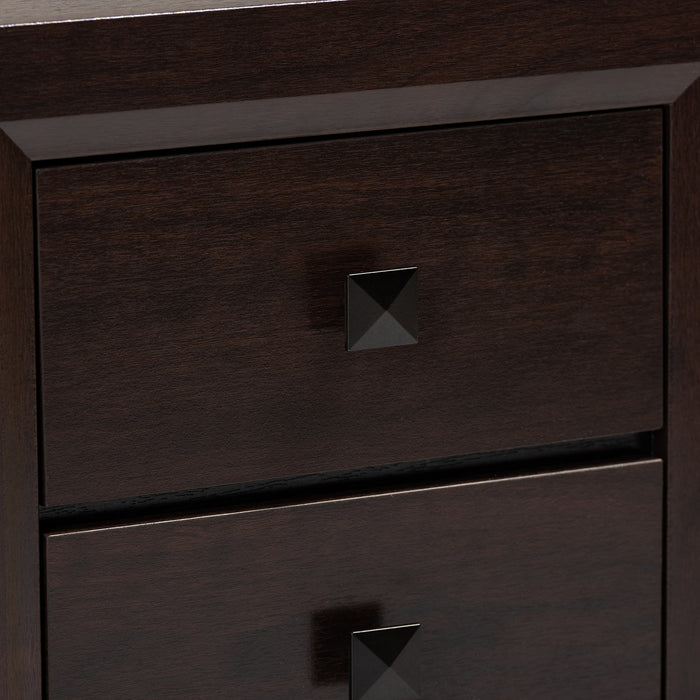 Urban Designs Faye Mid-Century Modern 2-Drawer Wood Nightstand - Cherry Brown