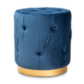 Urban Designs Gilda Retro-Inspired Button-Tufted Ottoman - Blue Velvet