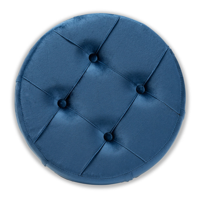 Urban Designs Gilda Retro-Inspired Button-Tufted Ottoman - Blue Velvet