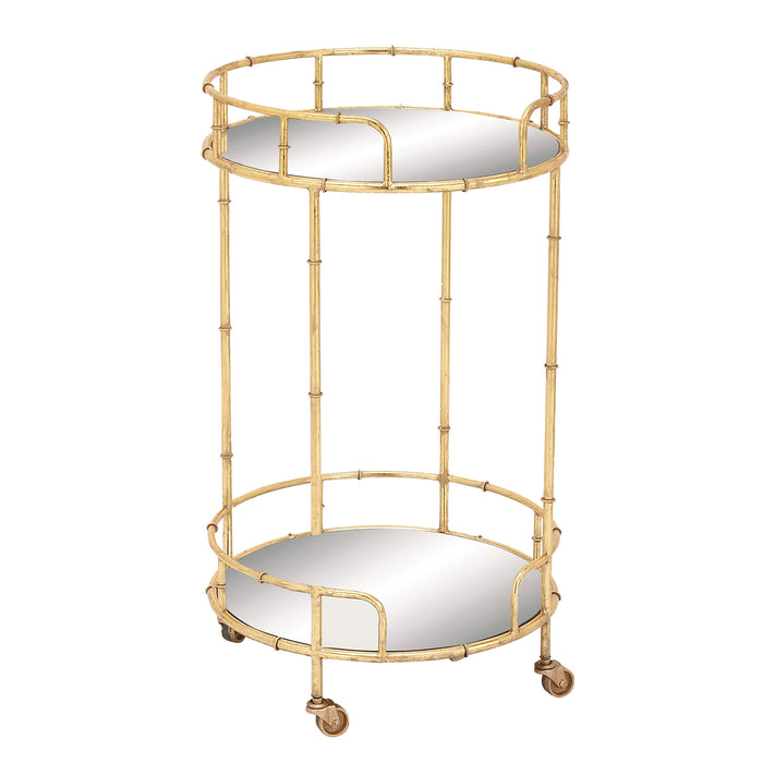 Urban Designs Gold Leaf 2-Shelf Round Rolling Bar Cart
