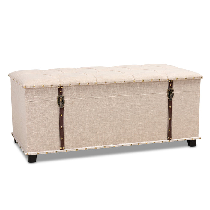 Urban Designs Kara Vintage Inspired Upholstered Storage Trunk Ottoman - Beige