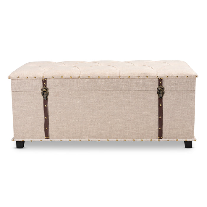 Urban Designs Kara Vintage Inspired Upholstered Storage Trunk Ottoman - Beige