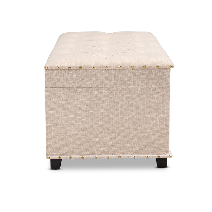Urban Designs Kara Vintage Inspired Upholstered Storage Trunk Ottoman - Beige