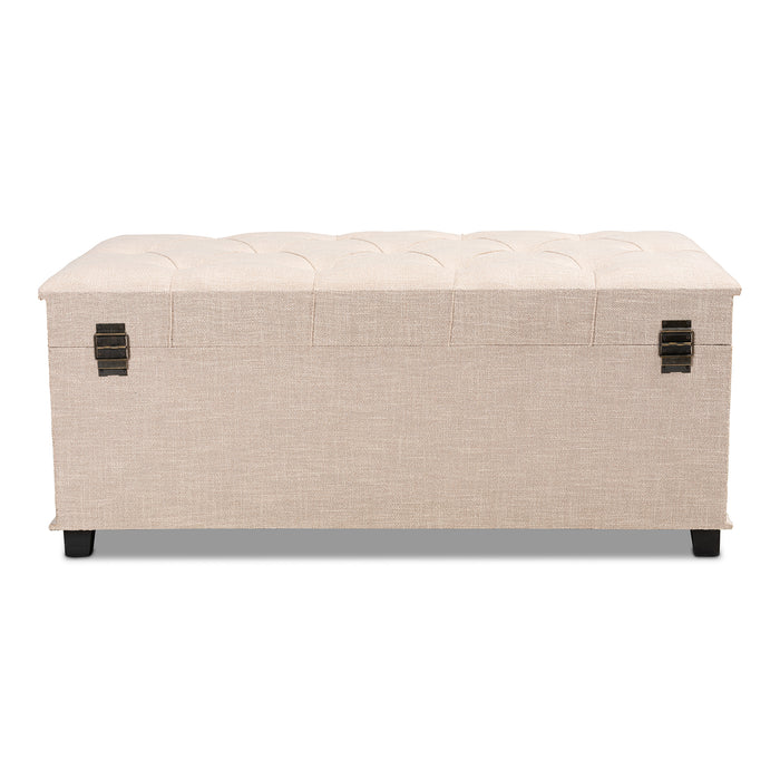 Urban Designs Kara Vintage Inspired Upholstered Storage Trunk Ottoman - Beige