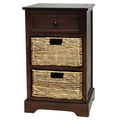 Urban Designs Malibu 3-Drawer Night Stand with Wicker Baskets - Coffee