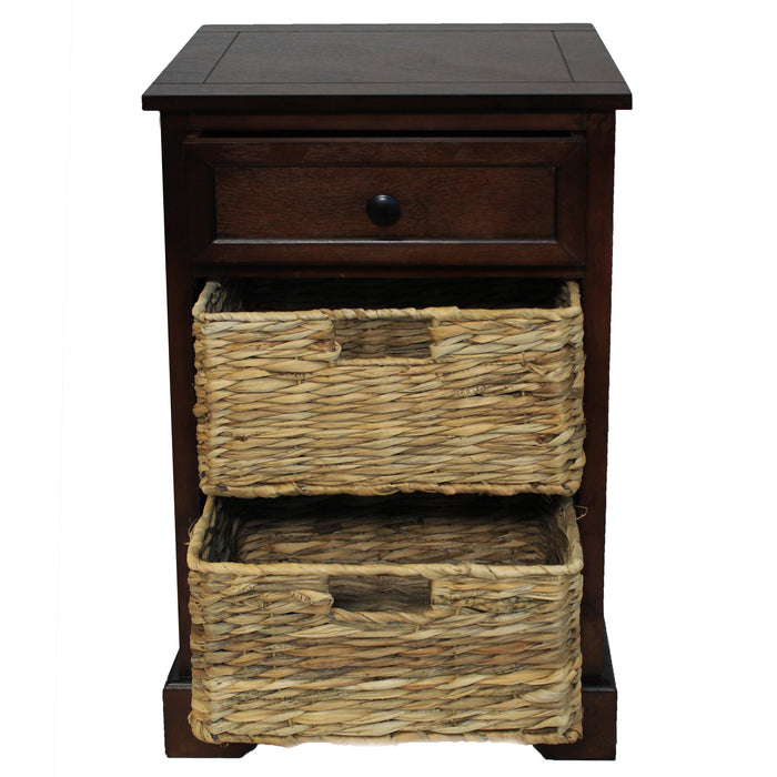 Urban Designs Malibu 3-Drawer Night Stand with Wicker Baskets - Coffee