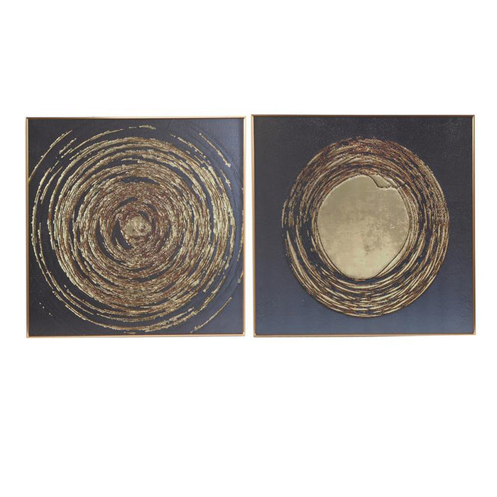 Urban Designs Manhattan Modern Abstract Black And Gold  31" W x 31" H Framed Wall Art Set of 2