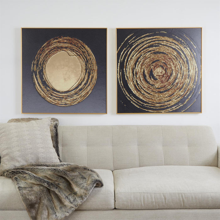 Urban Designs Manhattan Modern Abstract Black And Gold  31" W x 31" H Framed Wall Art Set of 2