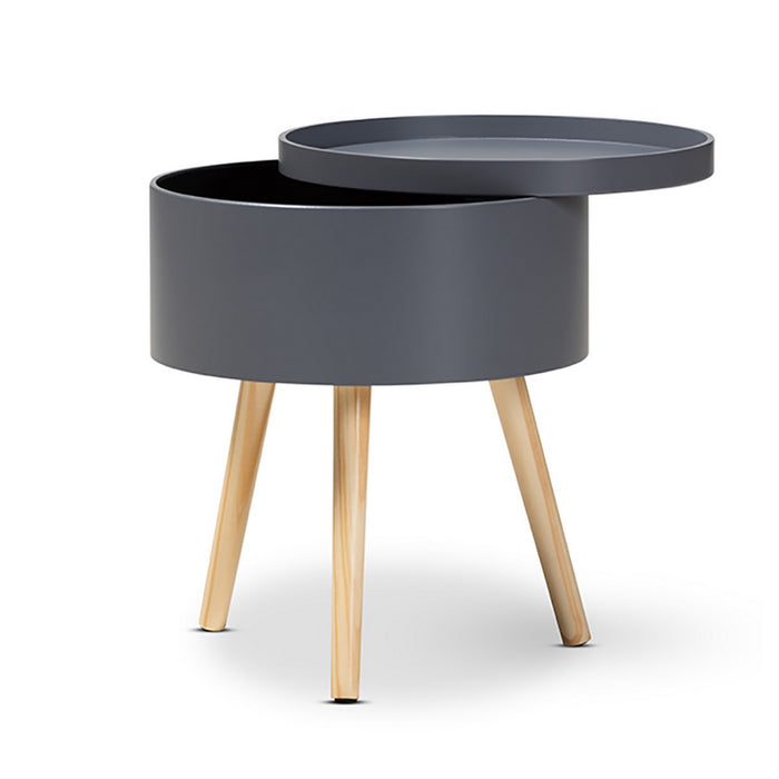 Urban Designs Round Box Nightstand With Top Removable Tray - White