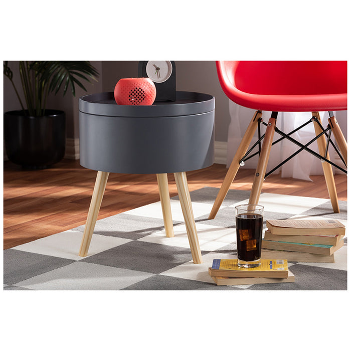 Urban Designs Round Box Nightstand With Top Removable Tray - White
