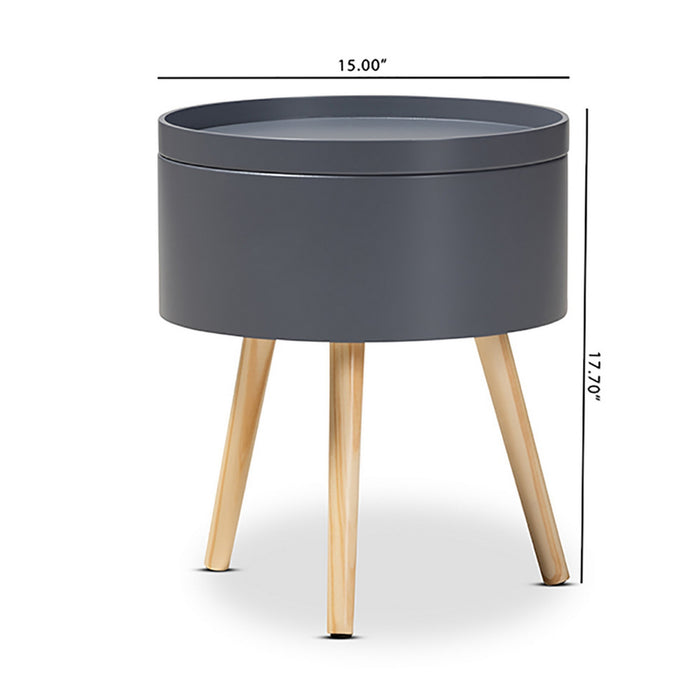 Urban Designs Round Box Nightstand With Top Removable Tray - White