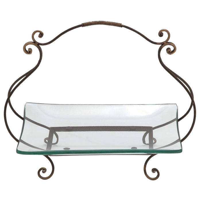 Urban Designs The Gordon Rectangular Glass Serving Tray with Metal Stand
