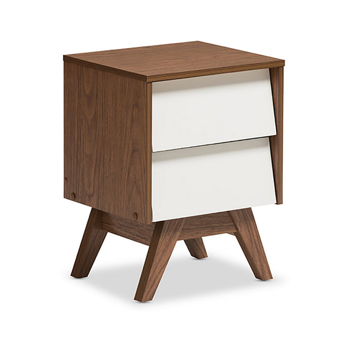 Urban Designs Two Tone White and Walnut 2-Drawer Nightstand