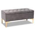 Urban Designs Velma Upholstered Button Tufted Storage Ottoman - Grey Velvet
