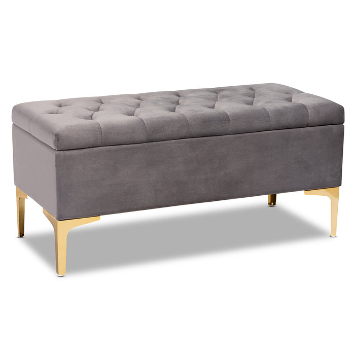 Urban Designs Velma Upholstered Button Tufted Storage Ottoman - Grey Velvet