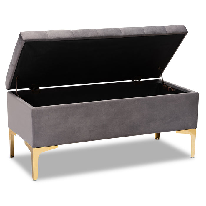 Urban Designs Velma Upholstered Button Tufted Storage Ottoman - Grey Velvet