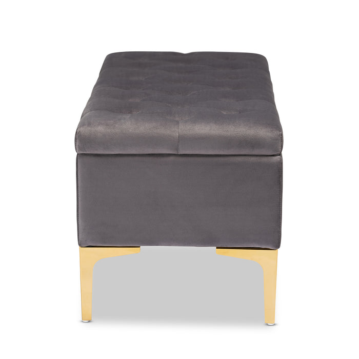 Urban Designs Velma Upholstered Button Tufted Storage Ottoman - Grey Velvet