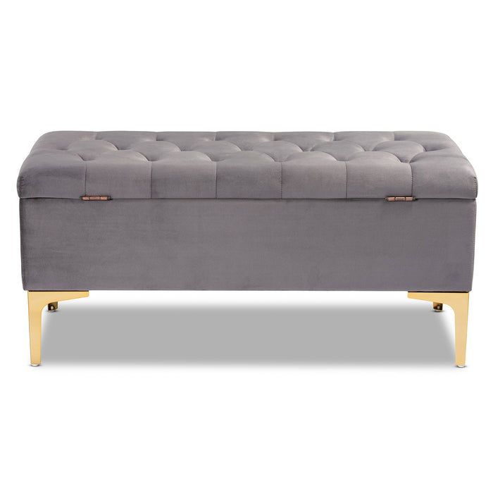 Urban Designs Velma Upholstered Button Tufted Storage Ottoman - Grey Velvet