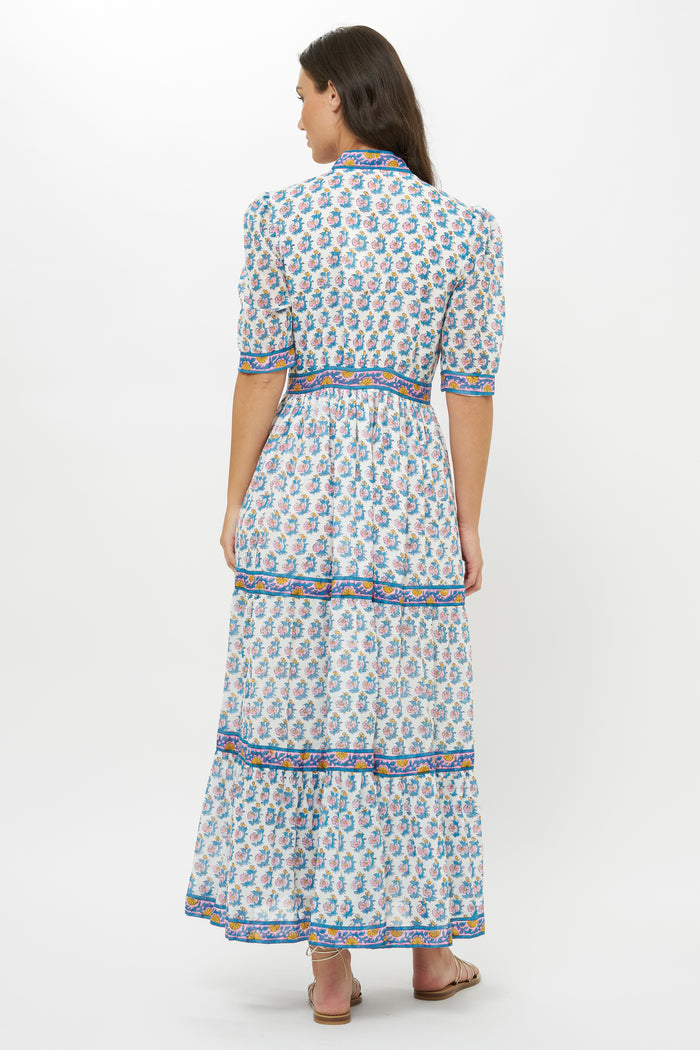 V-Neck Cuffed Maxi- Crocus Blue