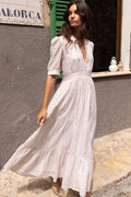 V-Neck Cuffed Maxi- Helene Cream Gold