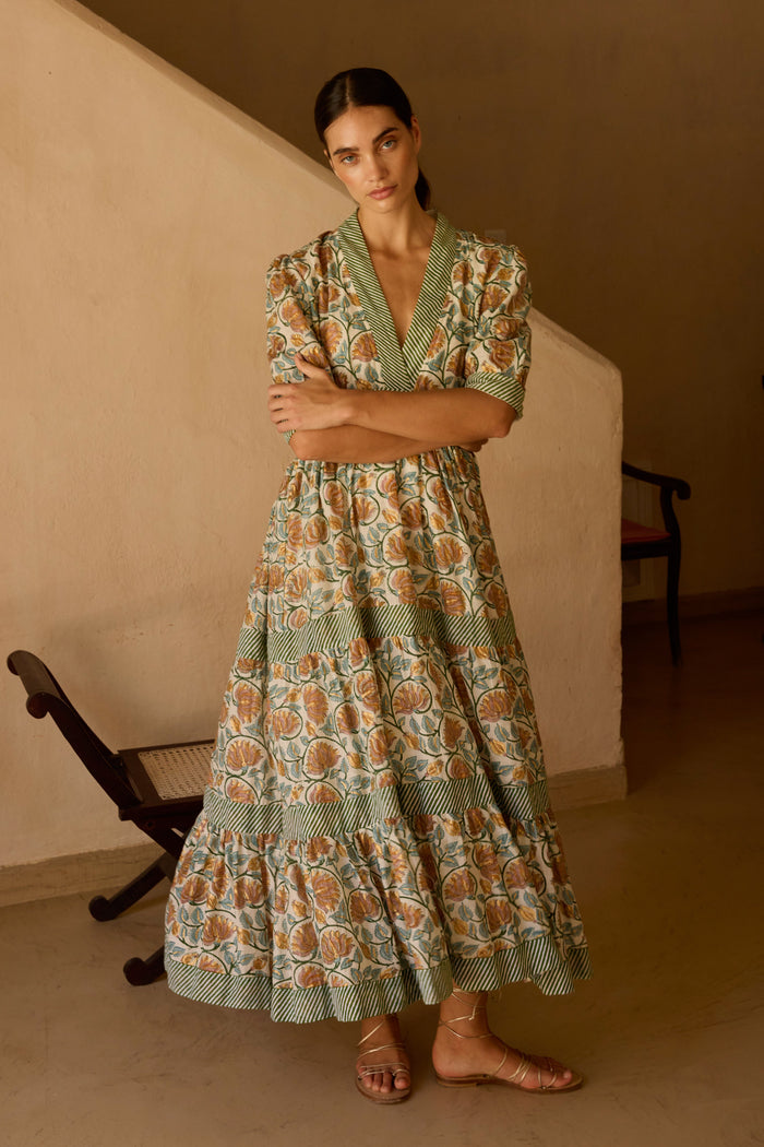 V-Neck Cuffed Maxi- Montenegro Green