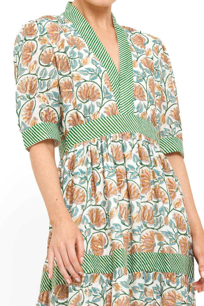 V-Neck Cuffed Maxi- Montenegro Green