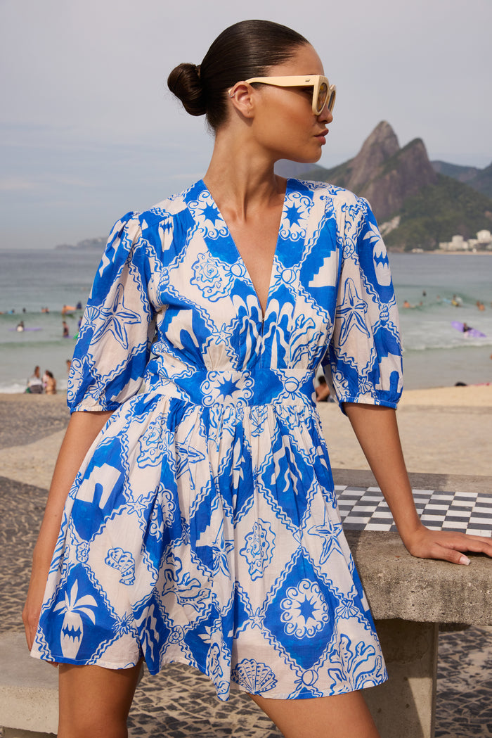V-Neck Puff Mini- Asterias Blue