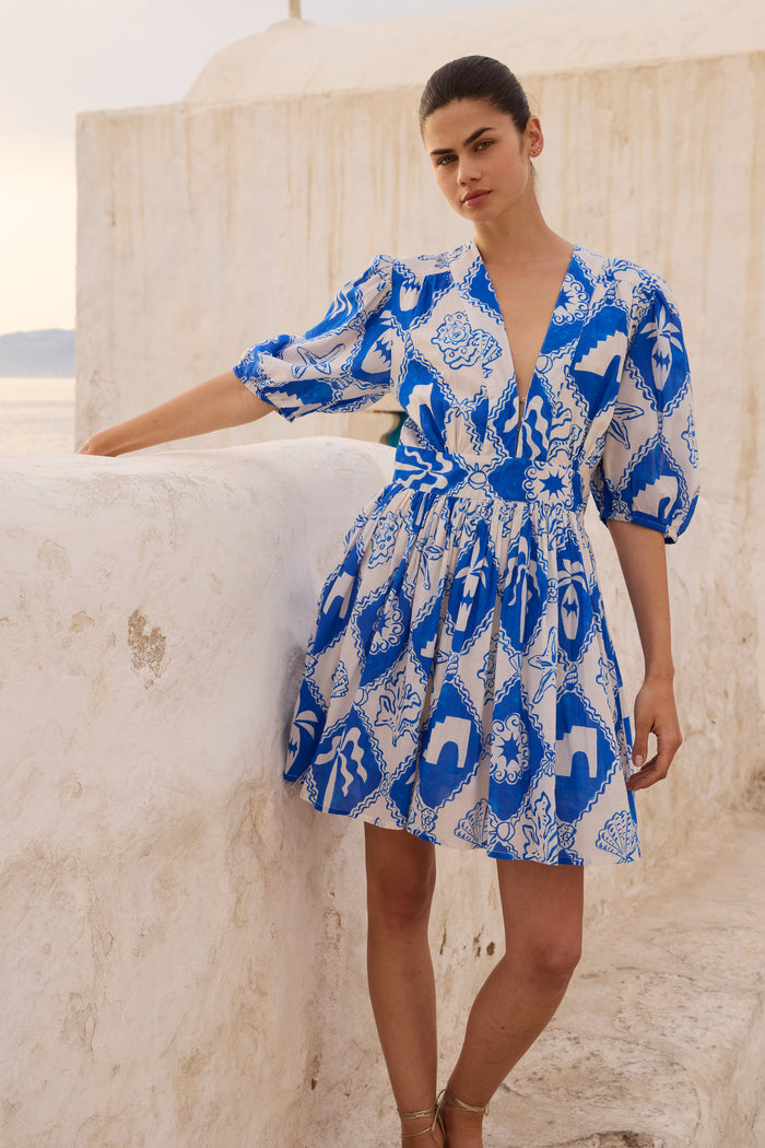 V-Neck Puff Mini- Asterias Blue