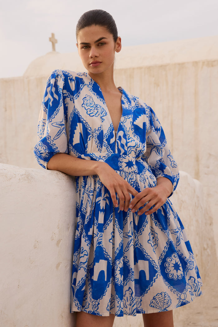V-Neck Puff Mini- Asterias Blue