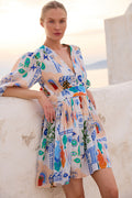 V-Neck Puff Mini- Corfu Blue