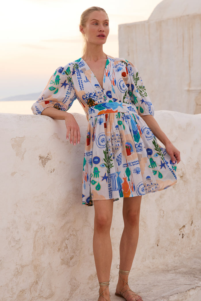 V-Neck Puff Mini- Corfu Blue