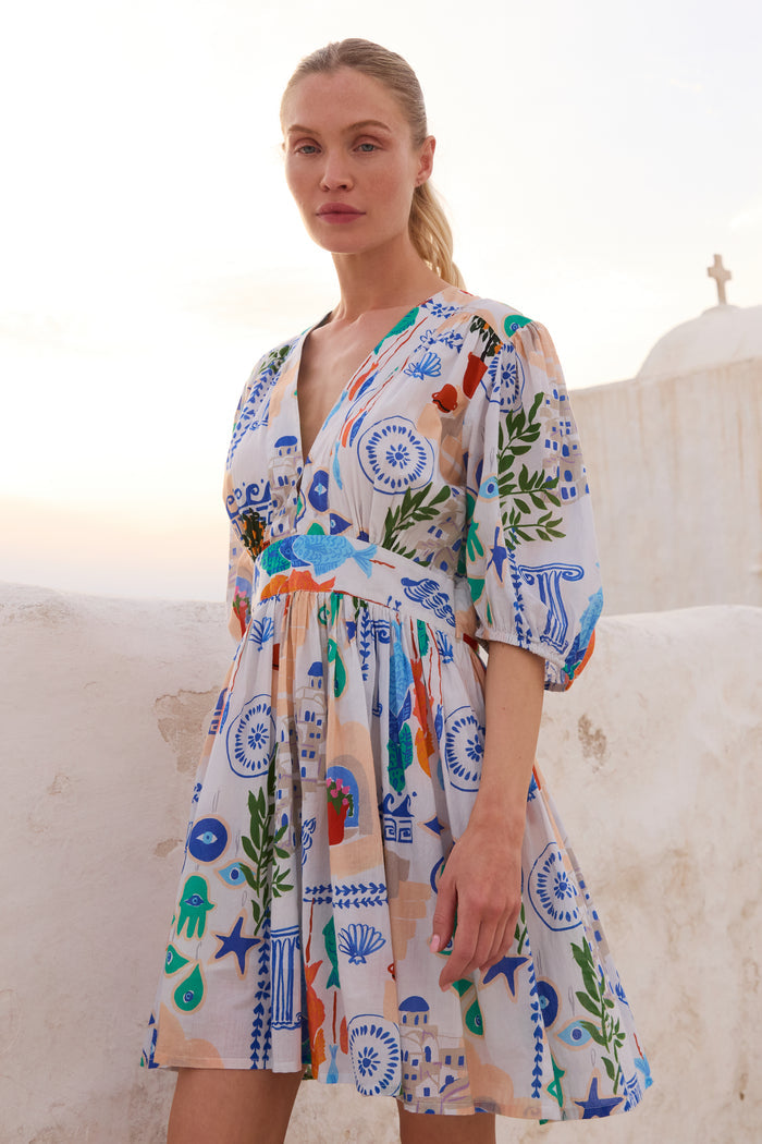 V-Neck Puff Mini- Corfu Blue