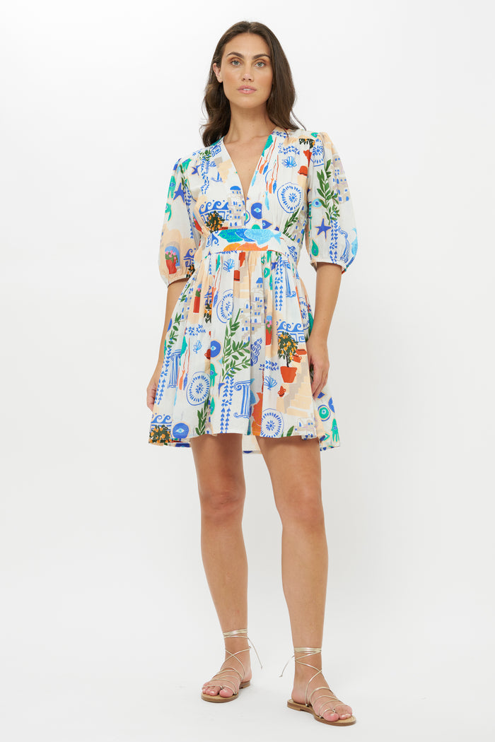 V-Neck Puff Mini- Corfu Blue